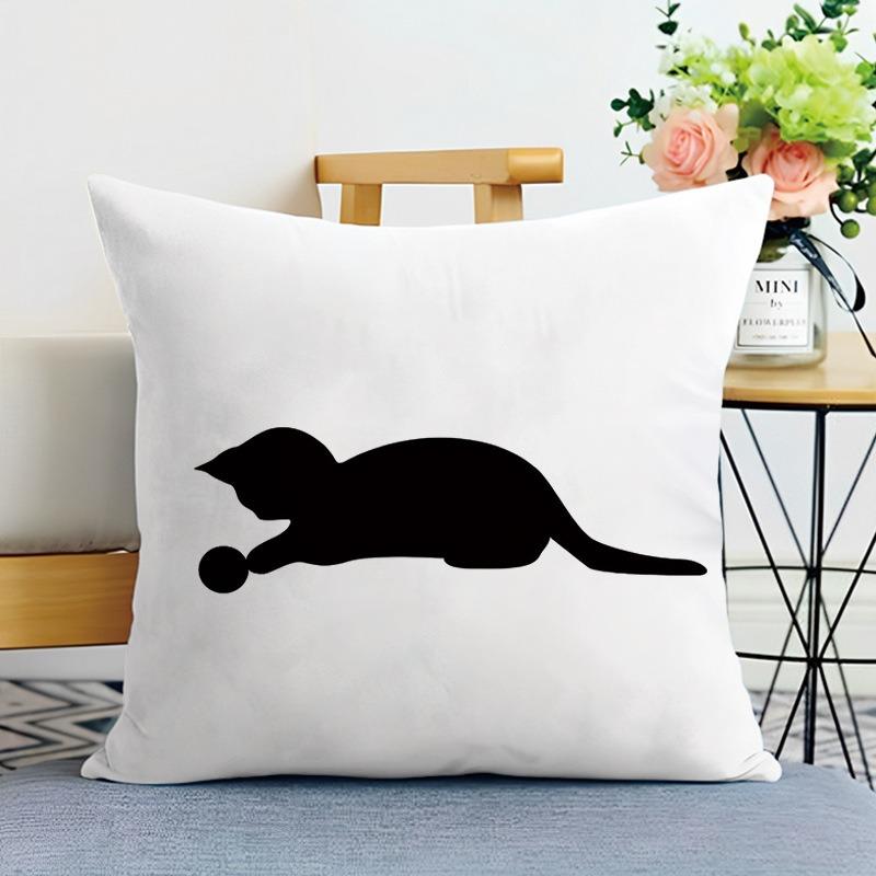 Black Cat Print Decorative Pillowcase Bedroom Living Room Square Cushion Pillowcase