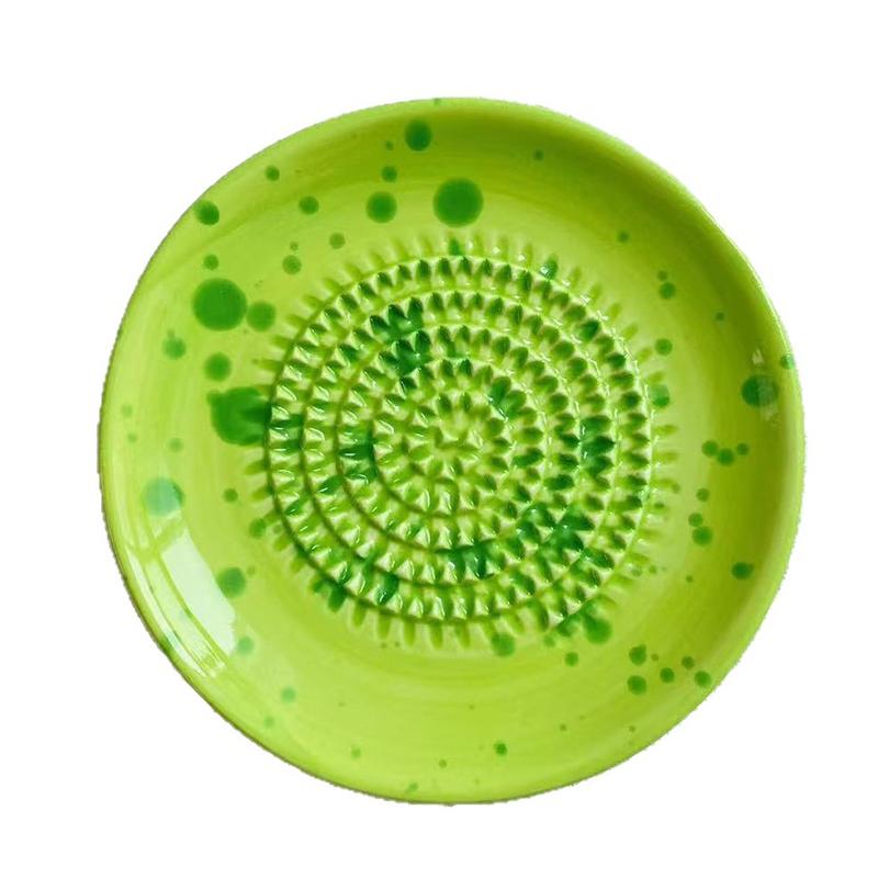 2-In-1 Ceramic Ginger Grater Round Plate Garlic Grater Vegetable Fruit Grinding Tool For Kitchen Manual Garlic Ginger Masher A2