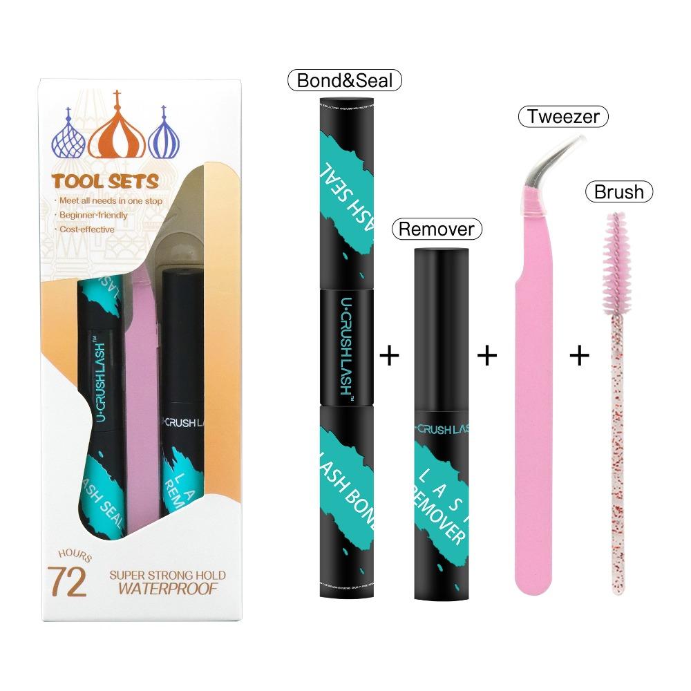 Waterproof Eyelash Extension Glue With Tweezers Non-Irritating Lash Clusters Kit With Remover With Brush Lash Glue Remover