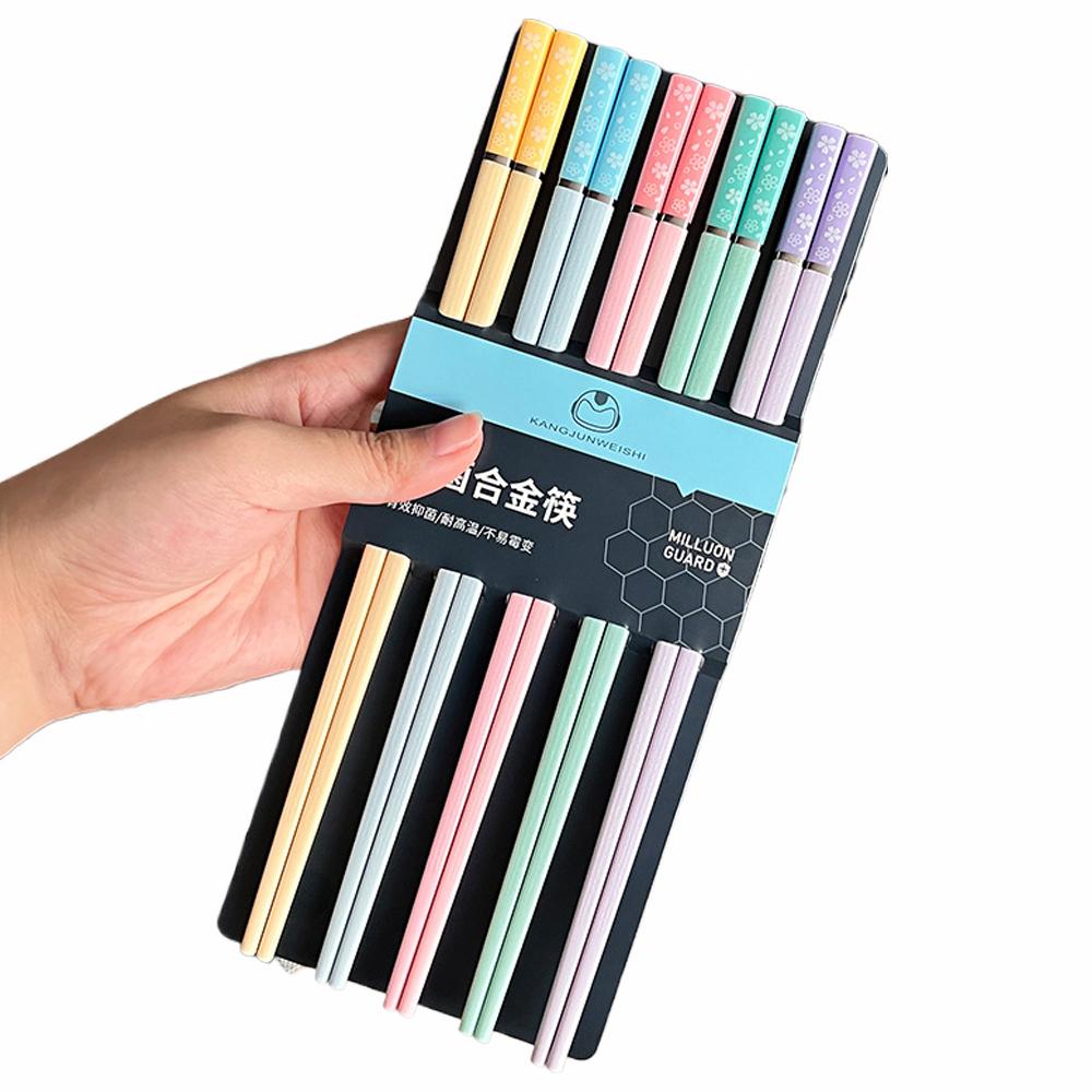 

Набор из 5 пар нескользящих палочек для еды цветов Моранди, многоразовые домашние палочки для еды, палочки для еды для ресторана S K8W4 E-5pcs