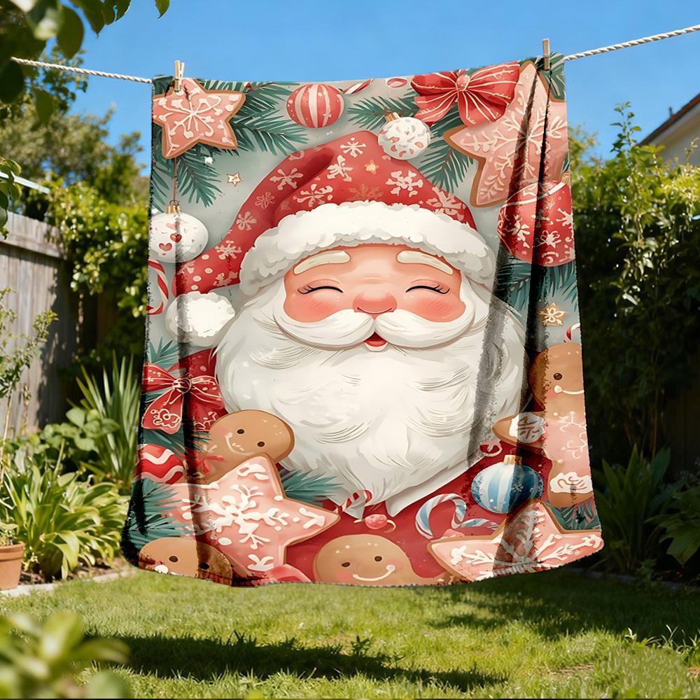 1pc Christmas Ornaments Outdoor Flannel Blanket Soft All Season Polyester Throw , Perfect for Picnics & Travel , Picnic Accessory