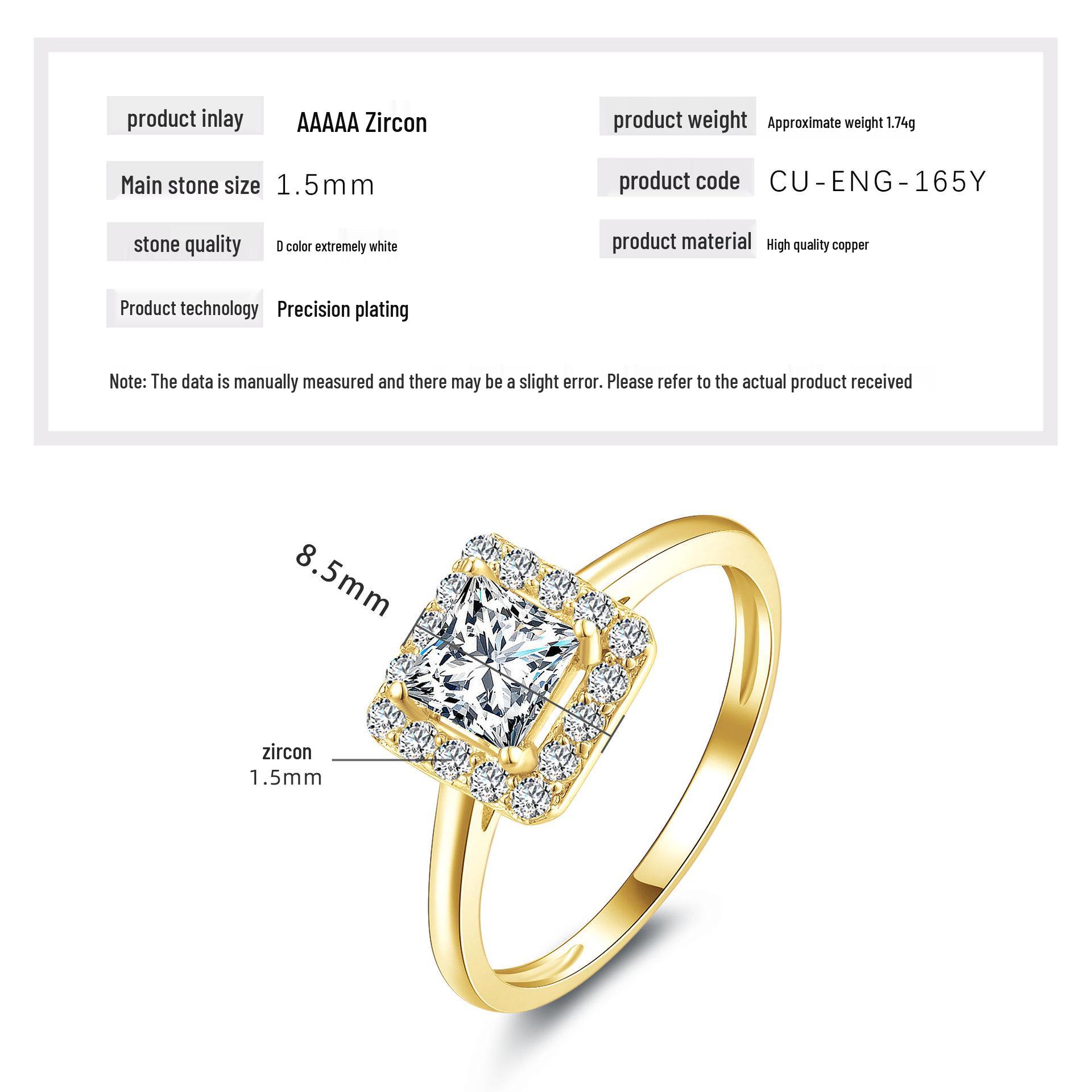 

Zircon-Inlaid Luxurious Versatile Fashion Ring with Niche Design US Size 7