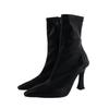 Europe, America, autumn and winter square head high-heeled short boots women's thin heel medium tube elastic boots tide