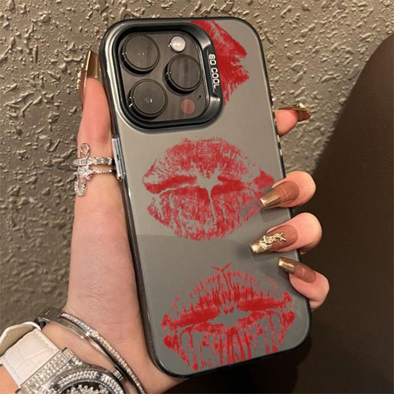 Red Lip Pattern Electroplate Silver IMD Phone Case For  Redmi Note 14 13 12 11 10 Pro Plus 5G 12S 11 Redmi 14C 12 4G Cover
