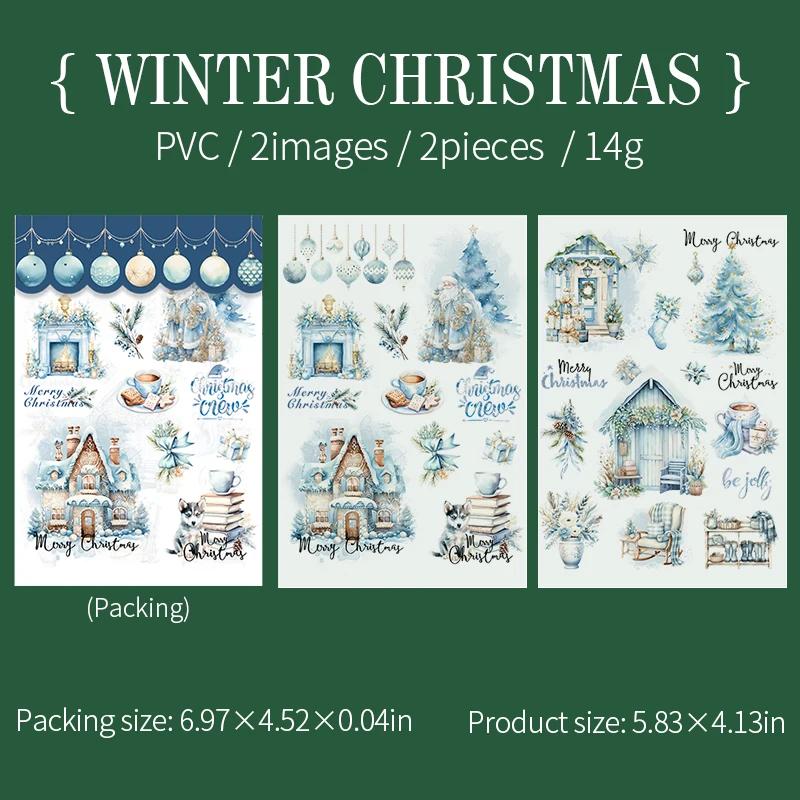 2pcs/Pack Pvc Stickers Christmas Party Creative Waterproof Adhesive DIY Hand Made Collage Junk Journal Scrapbook Supplies