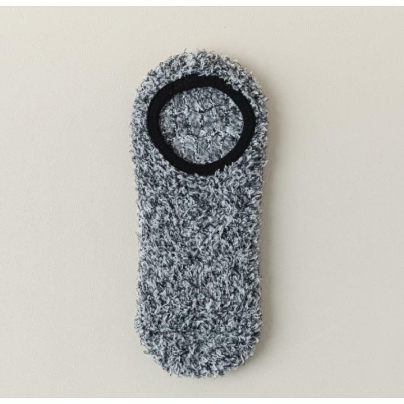 Autumn and Winter Coral Fleece Socks, Women's Shallow Mouth Thickened Warm Floor Socks, Half Fleece Boat Socks, Gel Solid Color Short Socks