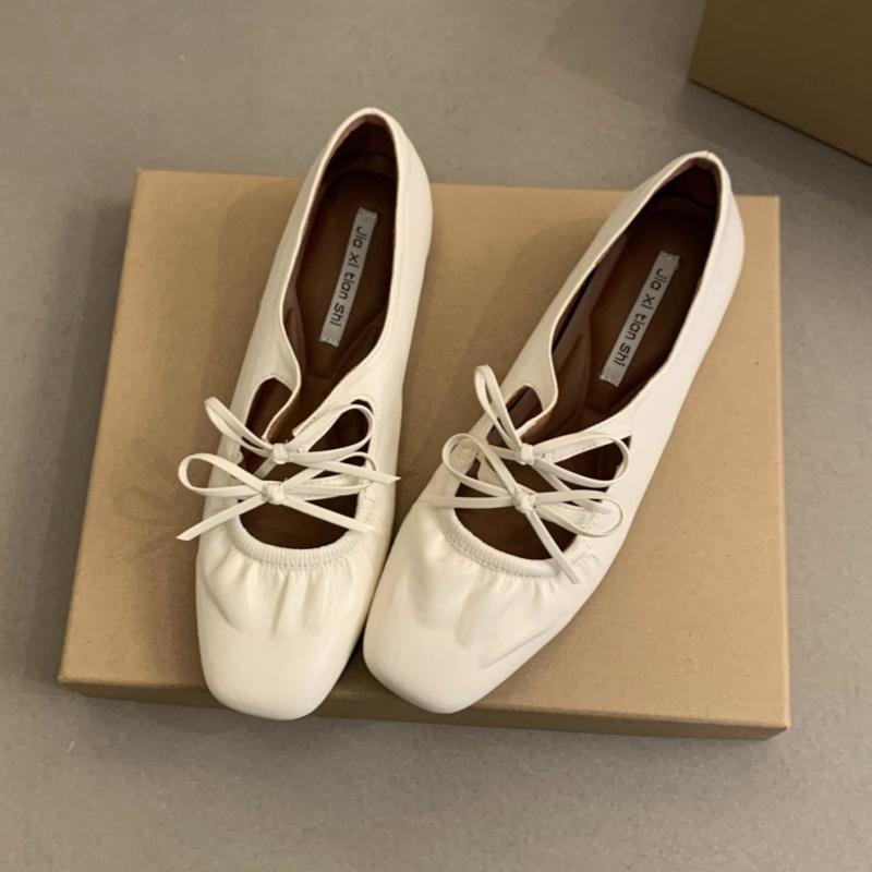 

Fashion Square Toe Butterfly Knot Flat Shoes Summer New Style Slip-on Ballet Flats Fashion High Quality Soft Comfortable Outdoor Shoes 35 бежевий