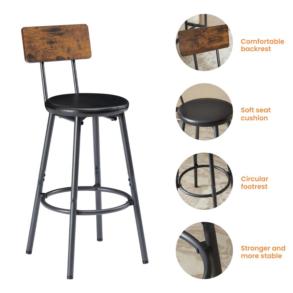 Long Bar Table with 3 Padded PU Bar Stools, Industrial Bar Table for the Kitchen, Breakfast Room, Living Room, Banquet Hall, Rustic Brown and Black