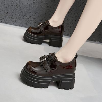 Platform Loafers Shoes Women's 2025 Spring and Autumn New Versatile Small Inner Height Increase Women's Shoes British Style Small Leather Shoes