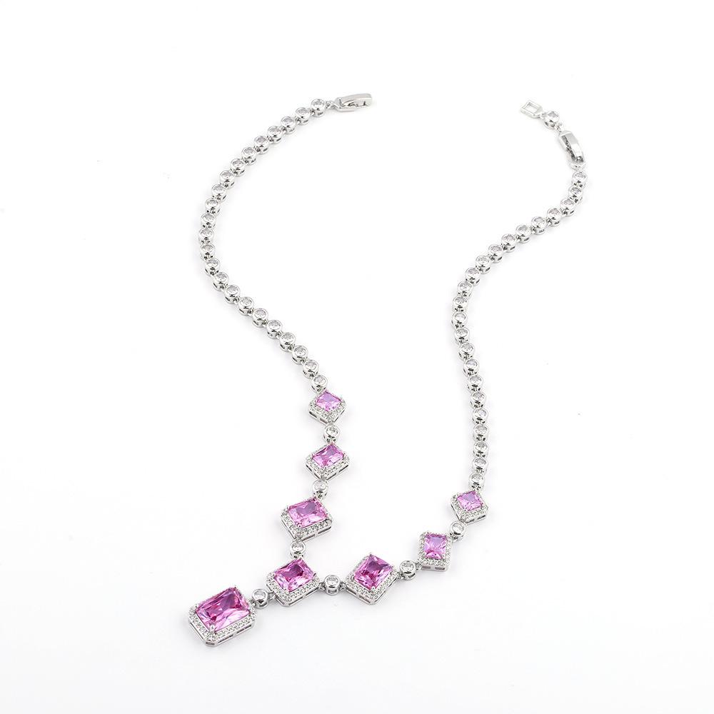 Light Luxury Summer Necklace Women'S High Sense Rectangular Zircon Bride Necklace
