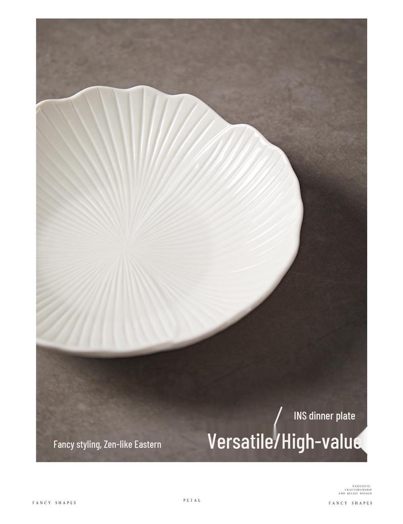 Bílá keramická sada talířů na polévku a salát - Stolní nádobí v západním stylu pro domov a hotel