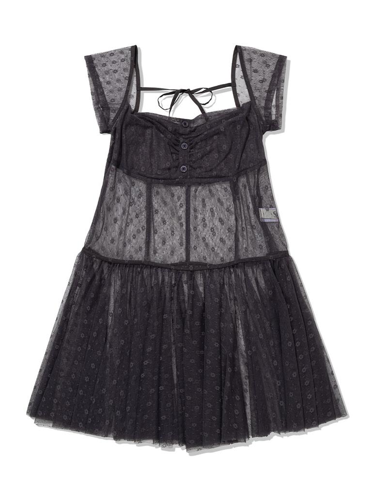 Eogeulliswedou Flower Mesh Dress (Charcoal)