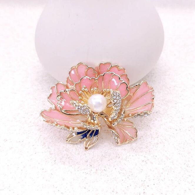 Fashion Chinese Style Enamel Peony Flower Brooches for Women Clothing Coat Party Accessries Gifts
