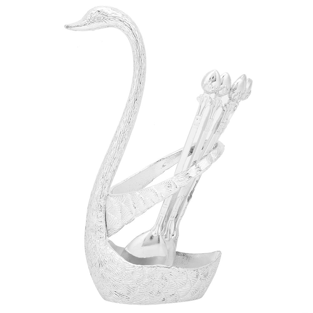 Zinc Alloy Swan‑Shaped Bracket Fruit Dessert Spoons Set Kitchen Tableware Wedding Supplies(Silver 6 Spoons )