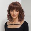 Women Synthetic Brown Wig With Bangs Shoulder Length Wave Fluffy Hair for Daily Use Lolita Halloween Cosplay Heat Resistant Fibre