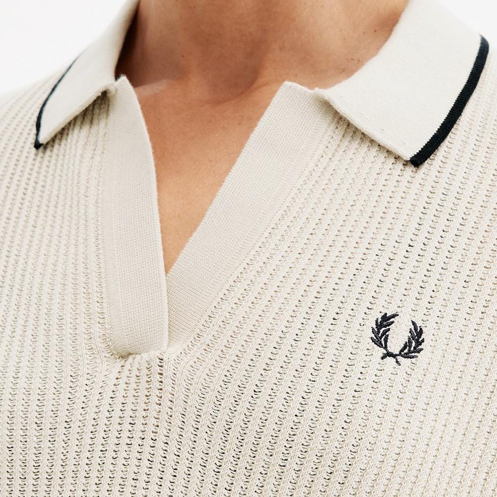 Fred Perry [Womens] Open Collar Mesh Knit Shirt - Oatmeal Afpf2519114-691