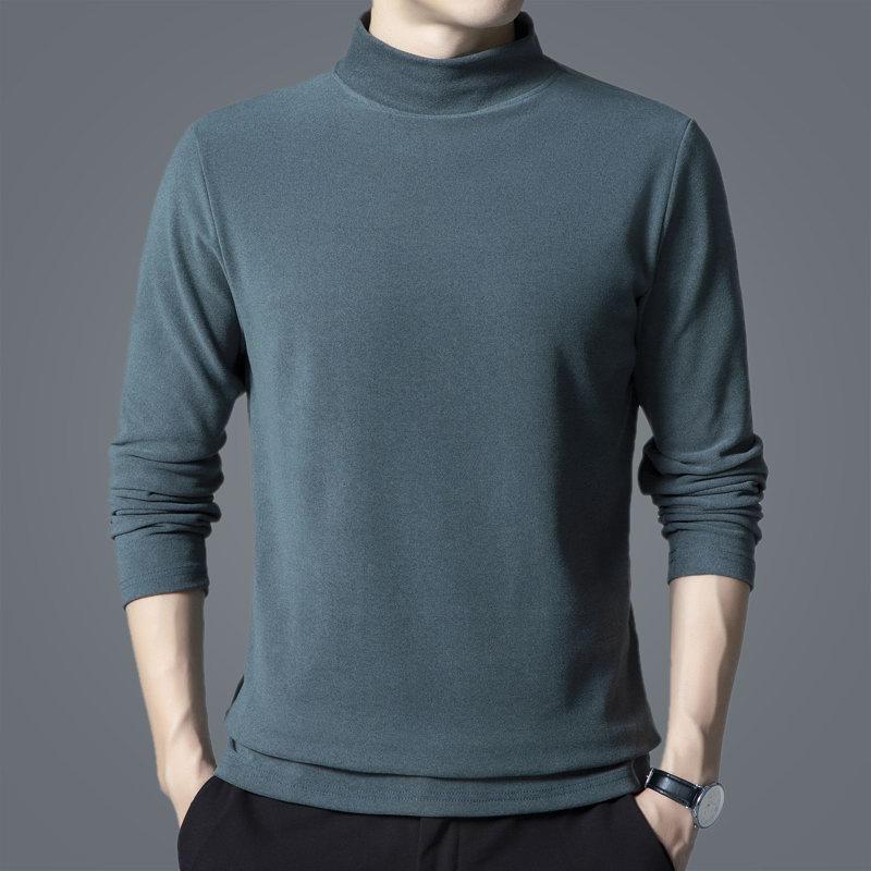 Pánské tričko s dlouhým rukávem Woodpecker z dvojitého fleecu - Poloviční rolák, Česané, Hřejivé, Všestranný top na podzim/zimu.