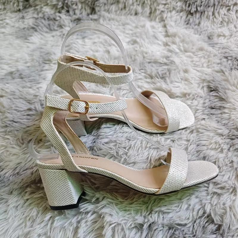 Women's Sandals Silver Gold Summer Open Toe Ankle Strap Comfort Low Block Chunky High Heels Party Dress Sexy Pumps Wedding Shoes