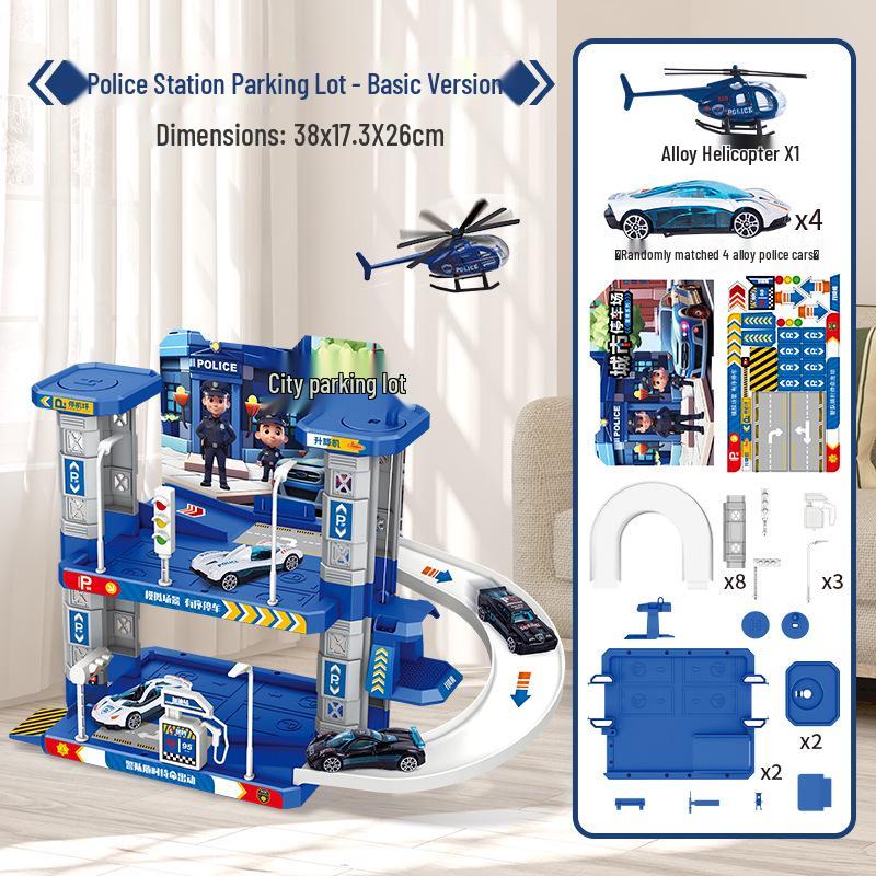 Multifunctional Police Building Blocks Set with Vehicle Launcher and Urban Rail Parking Garage