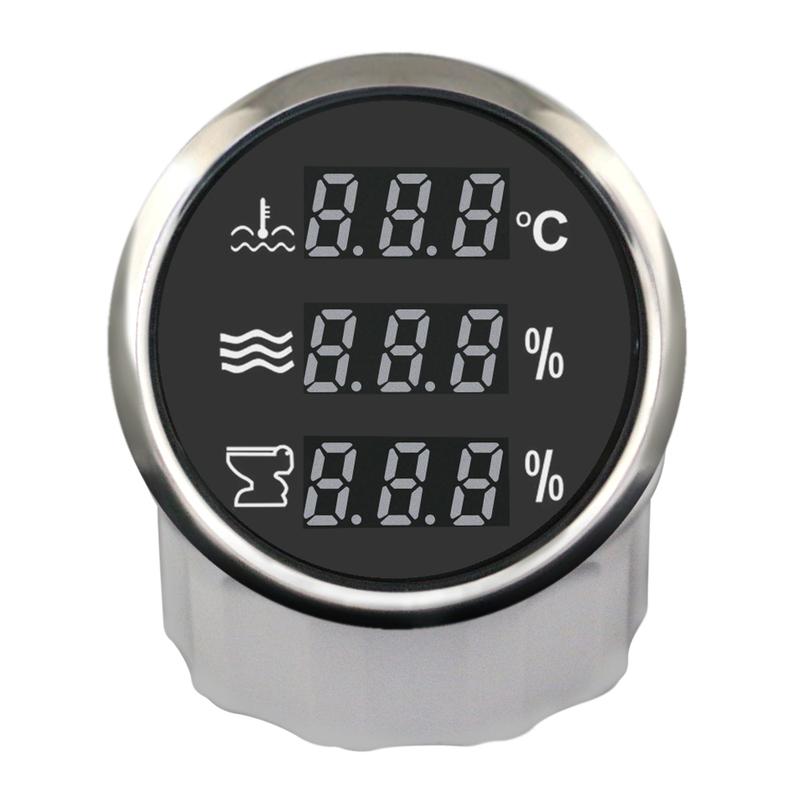 Rhaxel 52mm 3in1 Multifunction TFT Digital Meter Water Temp Water Level Holding Tank Level Meter with Backlight for Car Boats