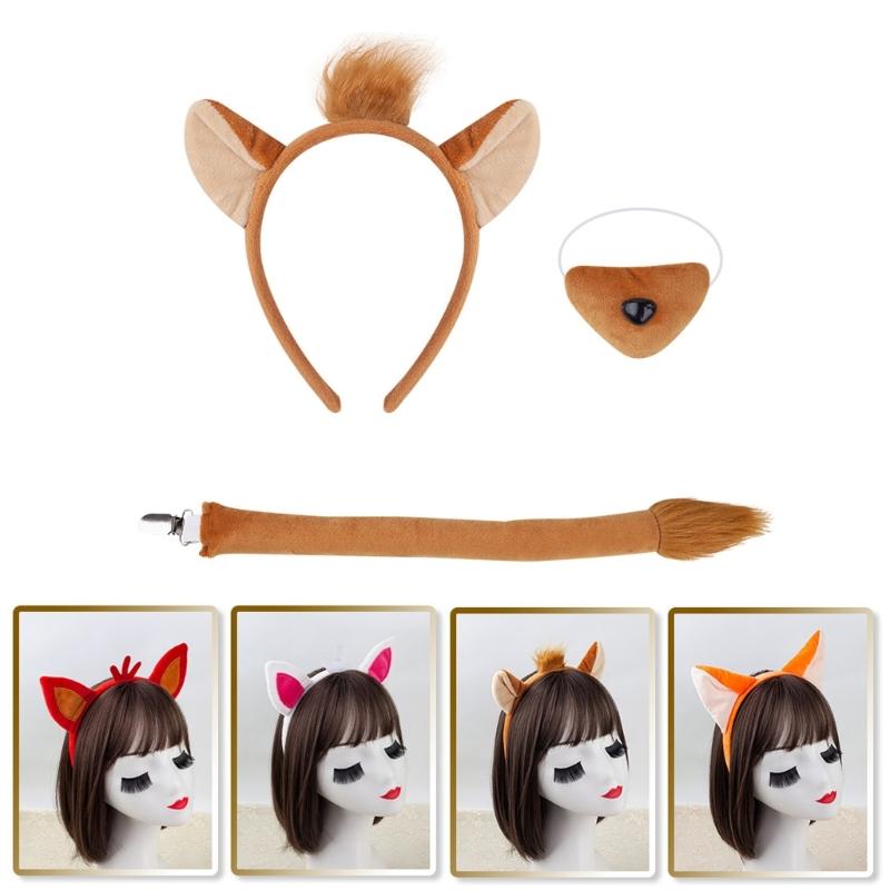 Foxes Costumes Set Foxes Ear Headbands Tail Nose Bowtie Tutu Skirt Animal Cosplay Costumes for Halloween Christmas Party
