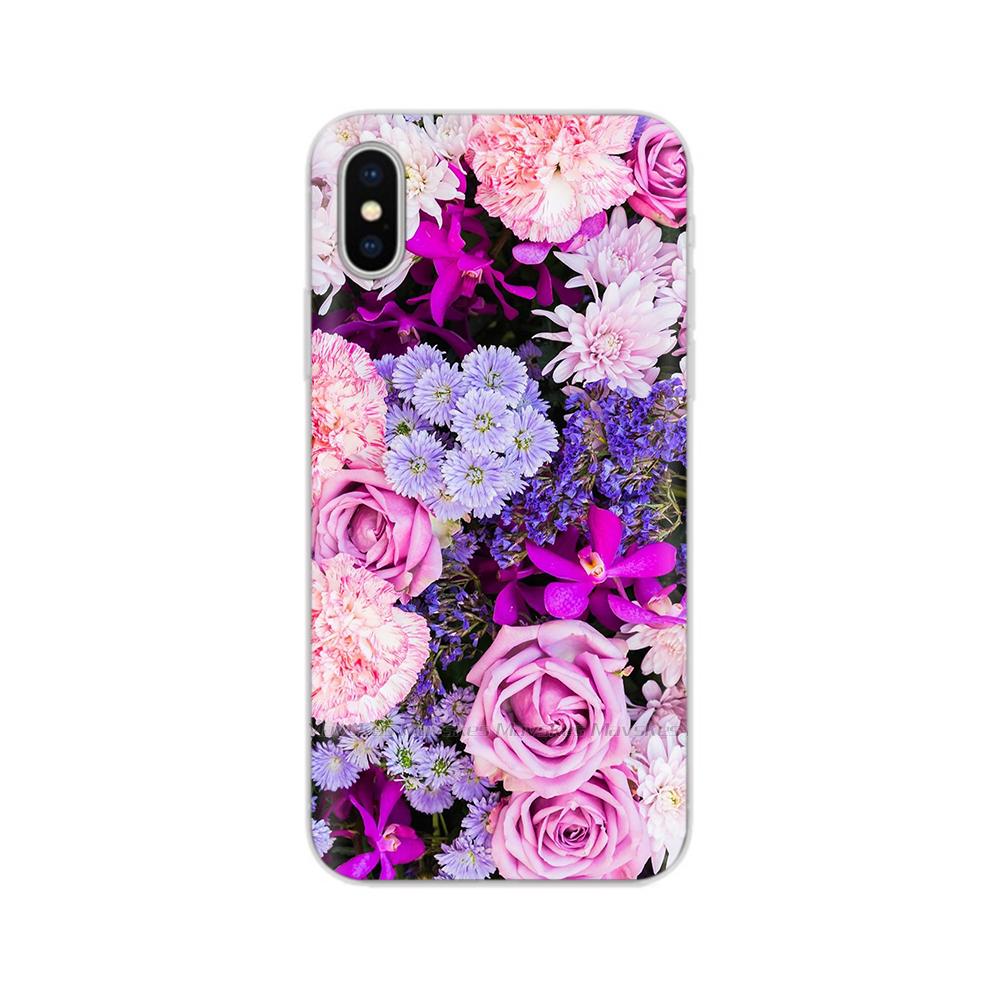 For iPhone X Case For iPhone Xs Case Fashion Soft Silicone Housing For iPhoneX Transparent Phone Back Covers Shell Flowers Coque