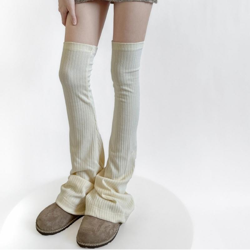 Ribbed Knit Slimming Thigh High Long Socks Elegant Solid Color Designs Flared Over Knee Leg Warmers Stockings for Women
