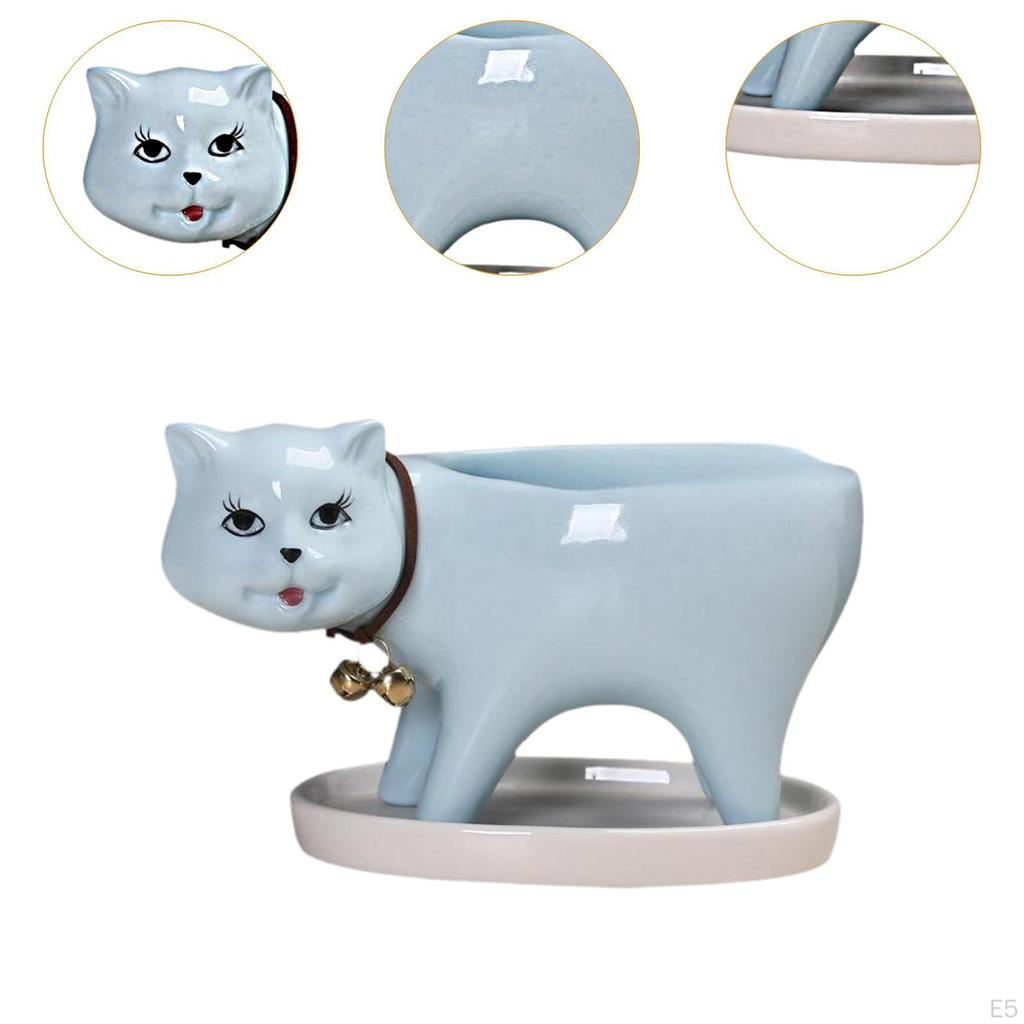 Cat Shape Planter Cartoon Flower Pot Bonsai Ornament Cute Kitten Flowerpot for Indoor and