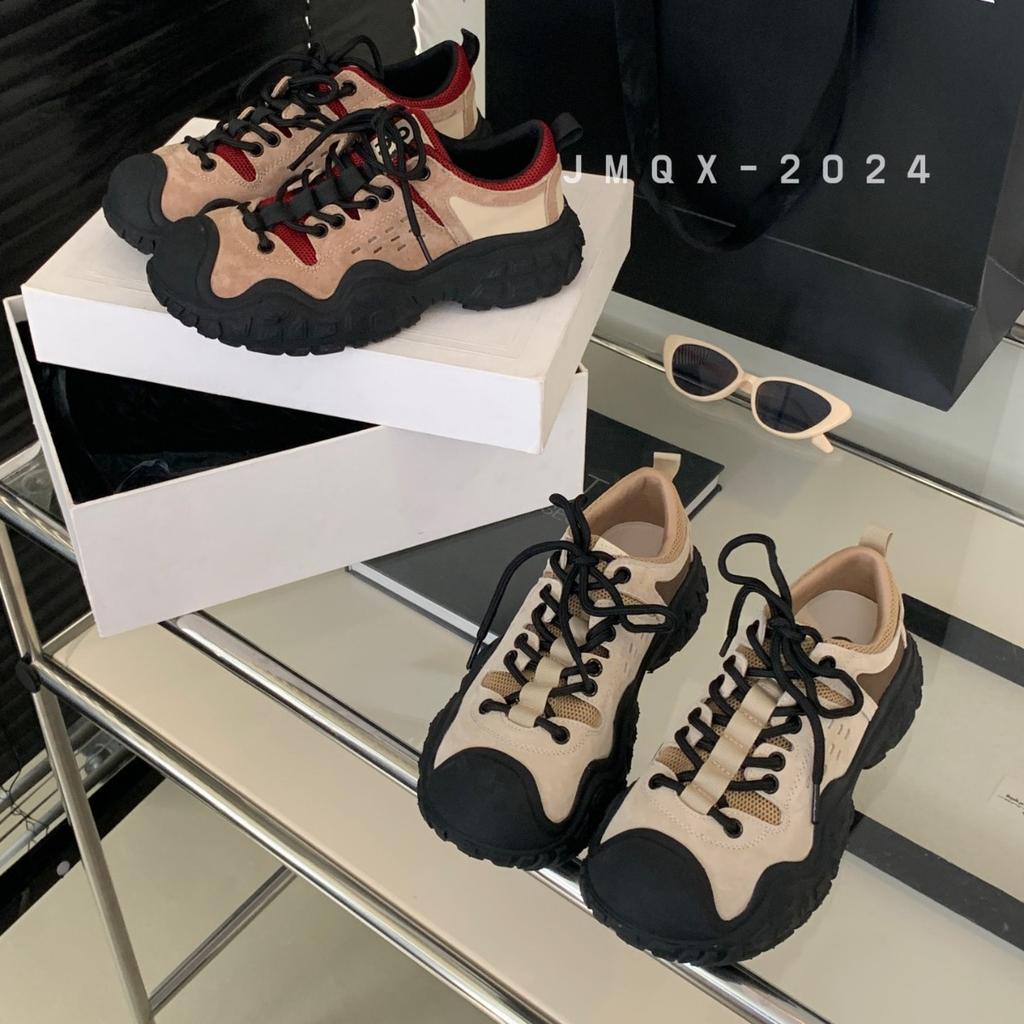 European 2025 New Women's Shoes Round Head Color Matching Heightening Dad Shoes Casual Sports Women's Single Shoes Outdoor Mountaineering Shoes Tide