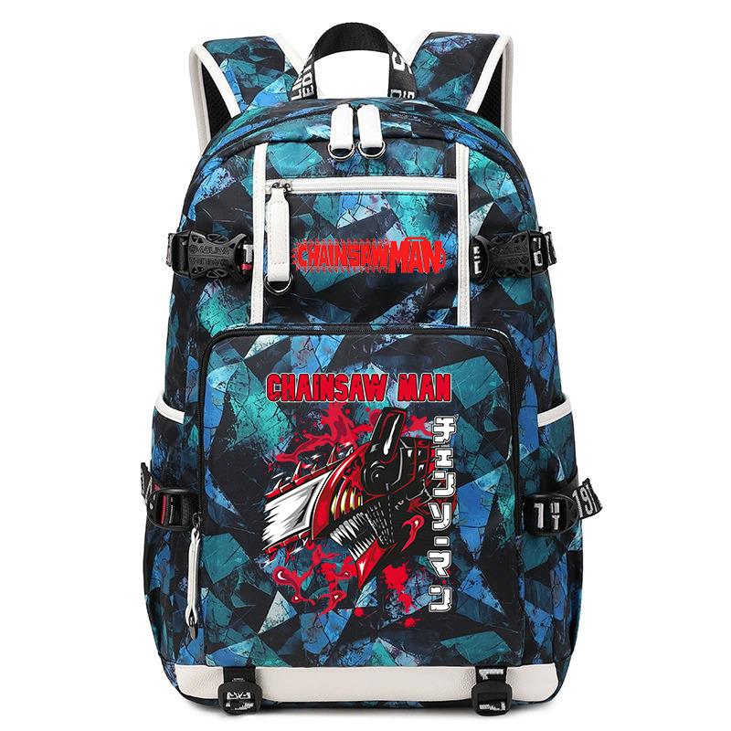 Zaino da Studente con Stampa Anime Motosega Grande Capacità Borsa Scolastica Casual per Bambini Adolescenti