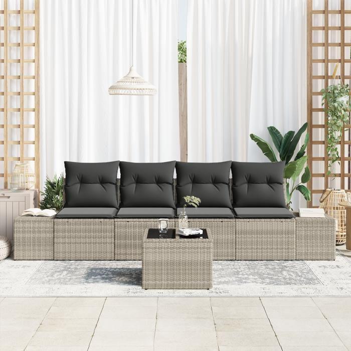 VidaXL 5-Piece Garden Sofa Set with Light Grey Cushions In Poly Rattan 3346932