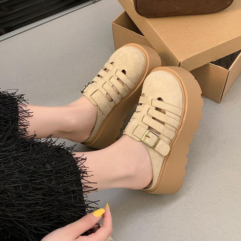 Baotou Hollow Half Slippers Women's Muffin Thick Bottom New Spring and Summer Height Increase One Foot Lazy Slippers
