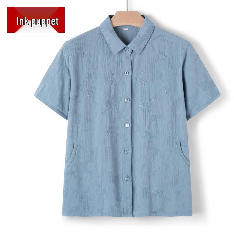 Elderly Women s Summer Short-Sleeve Cardigan Shirt 4XL