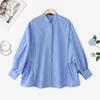 ZANZEA Women Casual Stand Collar Loose Long Sleeve Stripe Blouse