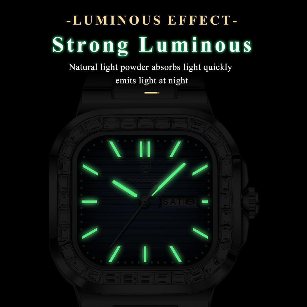 Luxury Watch for Men Waterproof Luminous Quartz Watch Stainless Steel Square Quartz Men's Watches