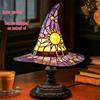 Cross Stained Glass Witch Hat Desk Lamp Ornament with USB