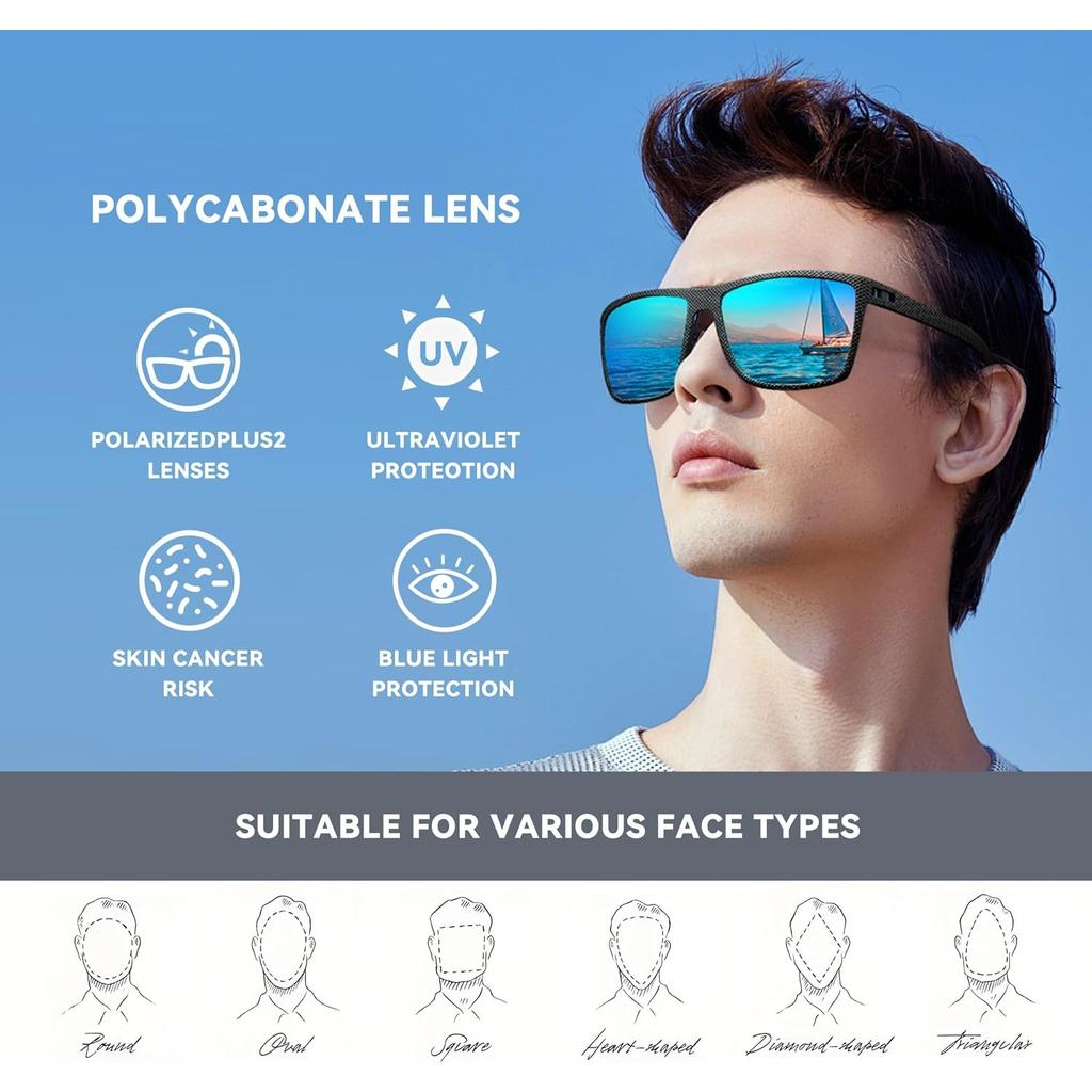Polarized Sunglasses for Men Women,Retro Sports Sunglasses UV400 Unbreakable Lightweight Driving Fishing Cycling Running Sun Glasses with Microfiber