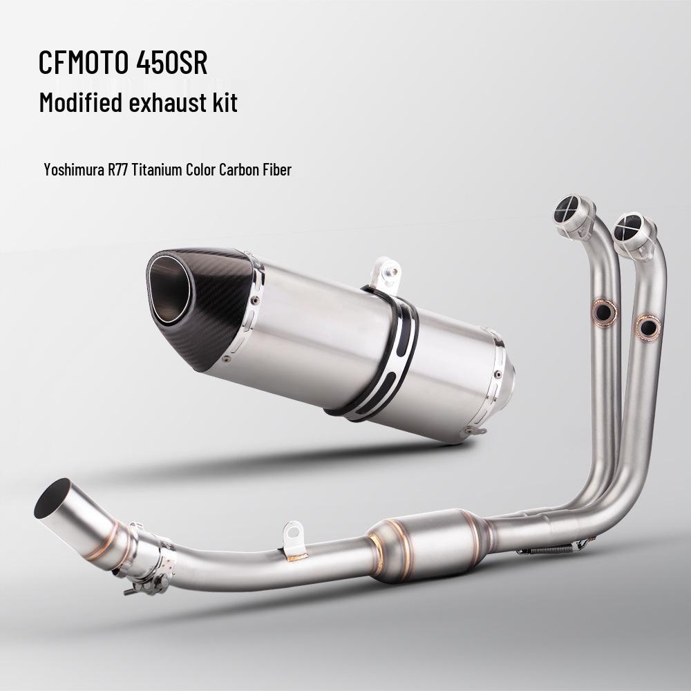 CFMOTO 450SR Stainless Steel Exhaust Pipe: Front, Middle, and SC Tail Sections for Motorcycles.