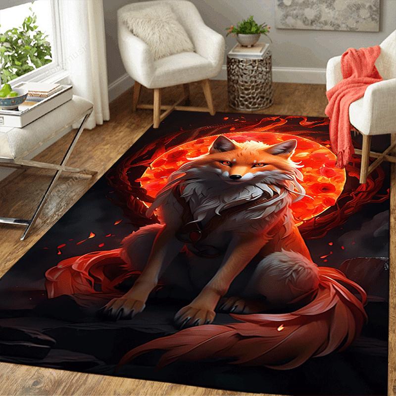 1pc Scary fox Print Design Area Rug - Soft, Anti-Slip, and Durable Gaming Room Decor for Bedroom