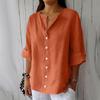 Women's Fashion Casual V-Neck Buttoned Seven Sleeve Cotton Linen Top