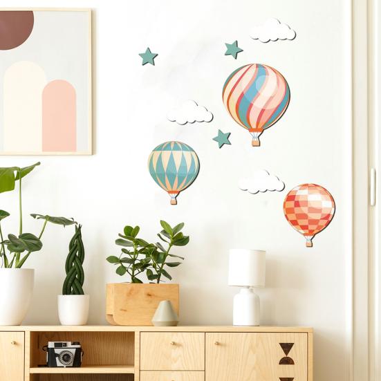 Yousheng 9 Pcs Hot Air Balloon Wall Decor with Clouds Stars Boho Wooden Nursery Wall Art Sign for Living Room Kids Bedroom Hallway Playroom Classroom