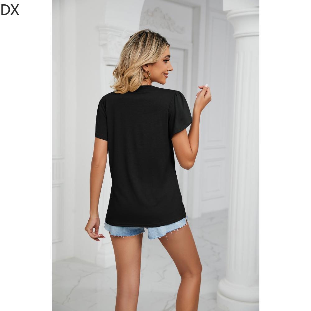 DX весна/лето новая однотонная футболка с короткими рукавами и золотым кружевом — фото 10