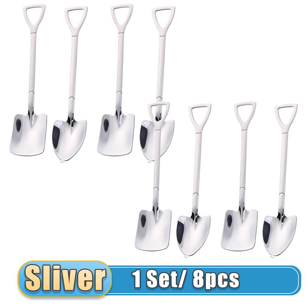 4 Pcs Pieces Coffee Spoon Stainless Steel Stiring Teaspoons Ice Cream Cake Dessert Spoon Set Sliver Tableware Party Cutlery