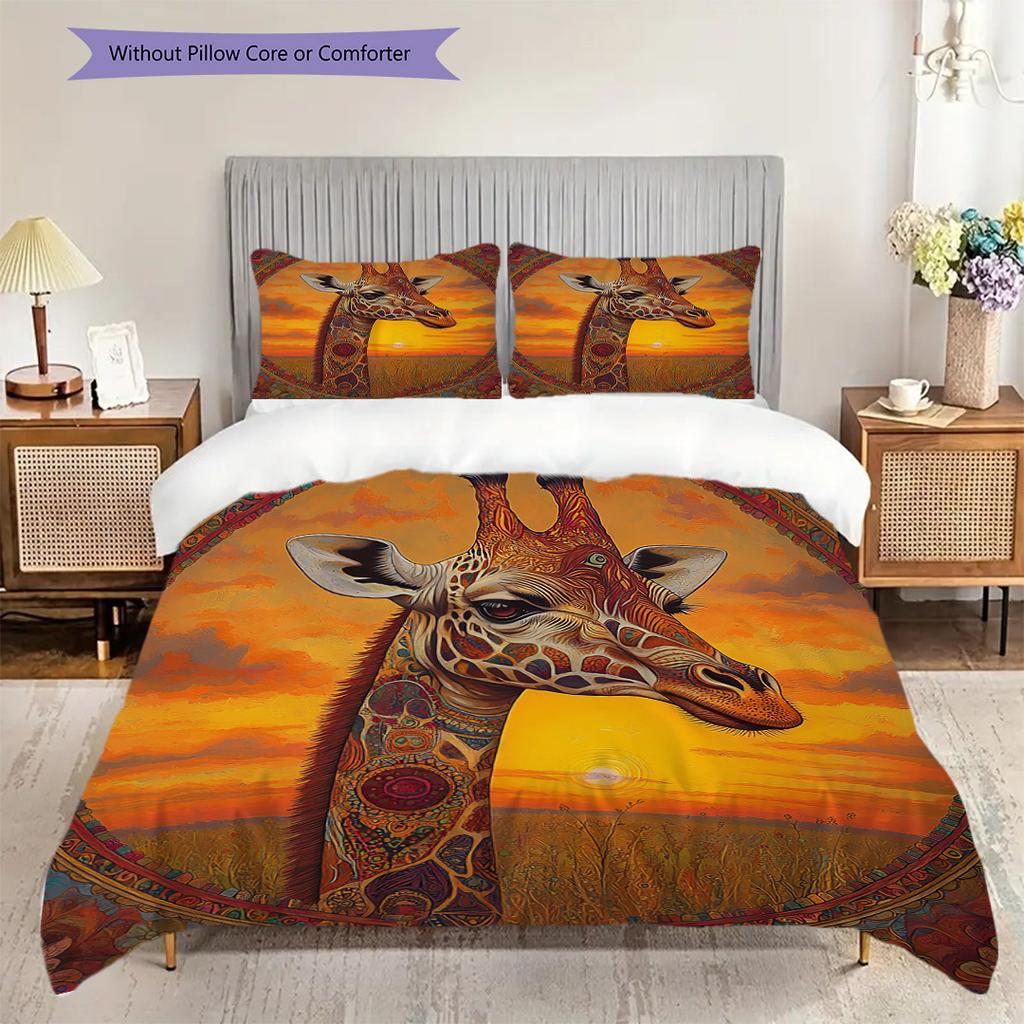 Grassland Giraffe Pattern Bedding Quilt Set Quilt Cover Pillowcase Home Decoration Birthday Gift (1 * Duvet Cover + 2 * Pillowcase, Without Core)