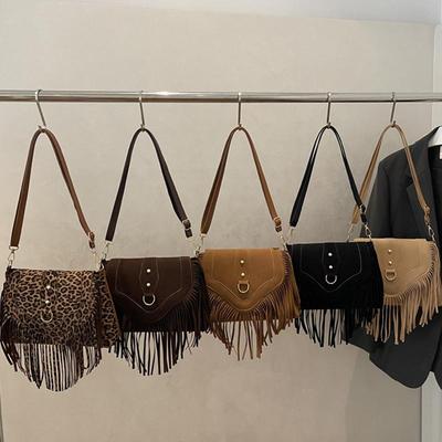 Casual Korean Style Tassel Shoulder Bag Solid Color PU Leather Suede Handbag Ethnic Style Bohemian Style Underarm Packs Travel