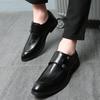 Men's Double Buckle Pointed Toe Leather Monk Shoes, Plus Size Formal Business Casual Footwear