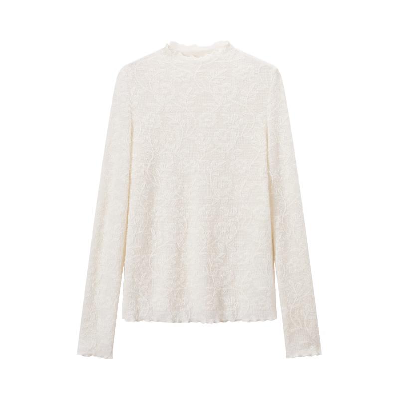 Women's Jacquard Semi-High Collar Long Sleeve T-shirt