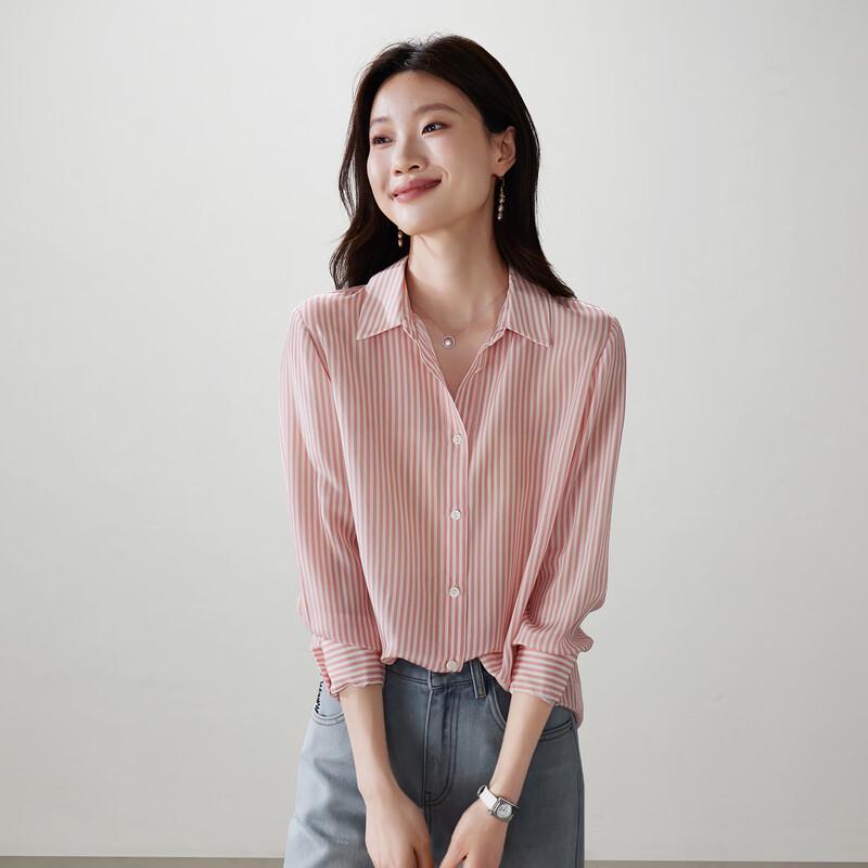 Camicia da donna a righe rosa in seta SOFSIL