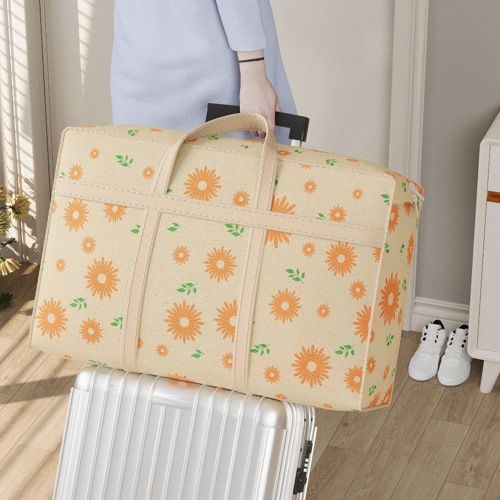 Daisy Print Nonwoven Storage Bags Hand Carry Foldable Organizers Home Moving Luggage Closet Storage Solutions Reusable Collapsible Laundry Containers