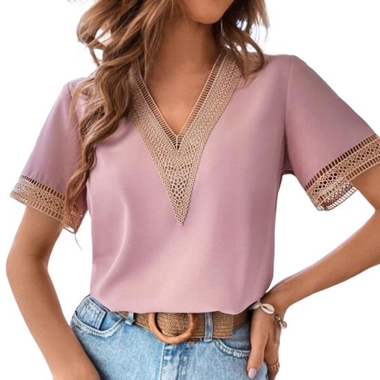 

Женская рубашка, дышащая кружевная лоскутная рубашка с коротким рукавом, топ для офиса 2XL